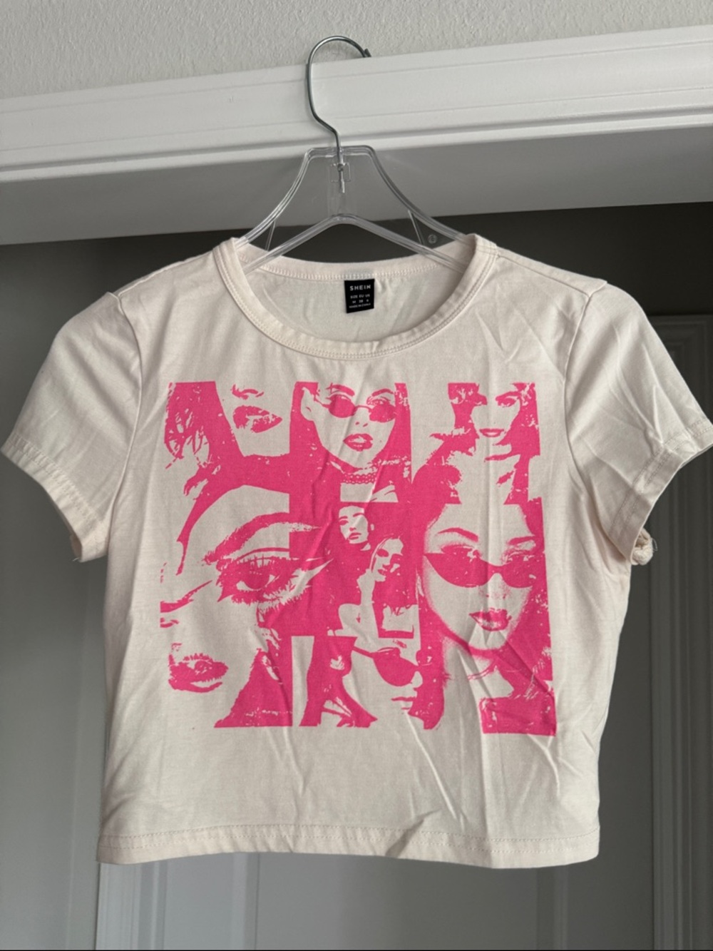 Graphic Crop Tee - Pink Print Women’s Top - Picture 2 of 5